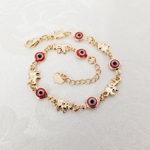 Red Evil Eye Elephant Good Luck  Women's Bracelet. 14K Gold Plated. New